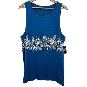 Volcom Summerside Tank Top Mens Medium Blue Floral Graphic Sleeveless Shirt